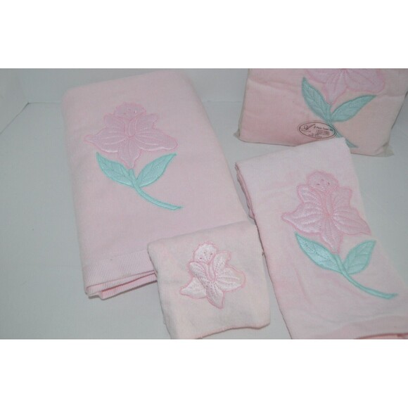 New Vintage Pink Towels Floral After Bath Luxury J. Abouchar & Sons